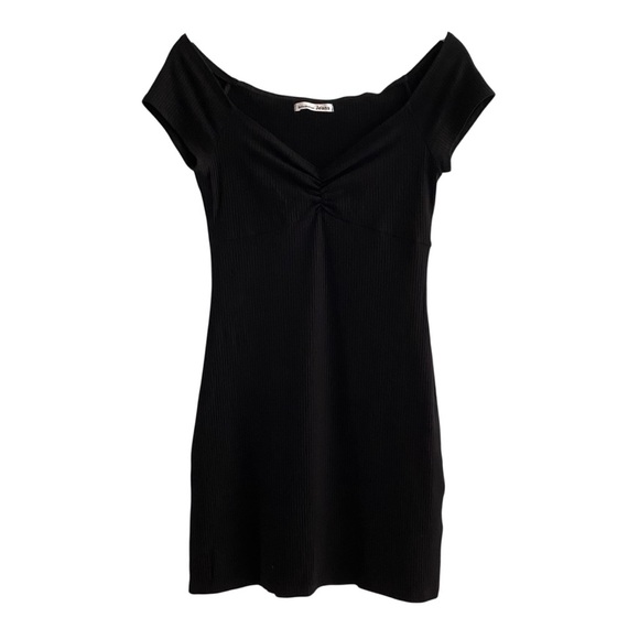Reformation The Sweetheart Black Ribbed Knit Off-Shoulder Mini Dress S Party - Picture 2 of 10